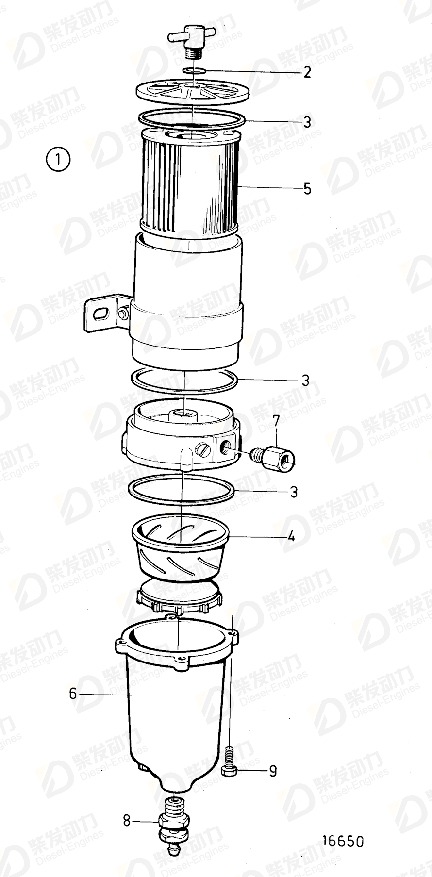 VOLVO Fuel filter 3825020 Drawing